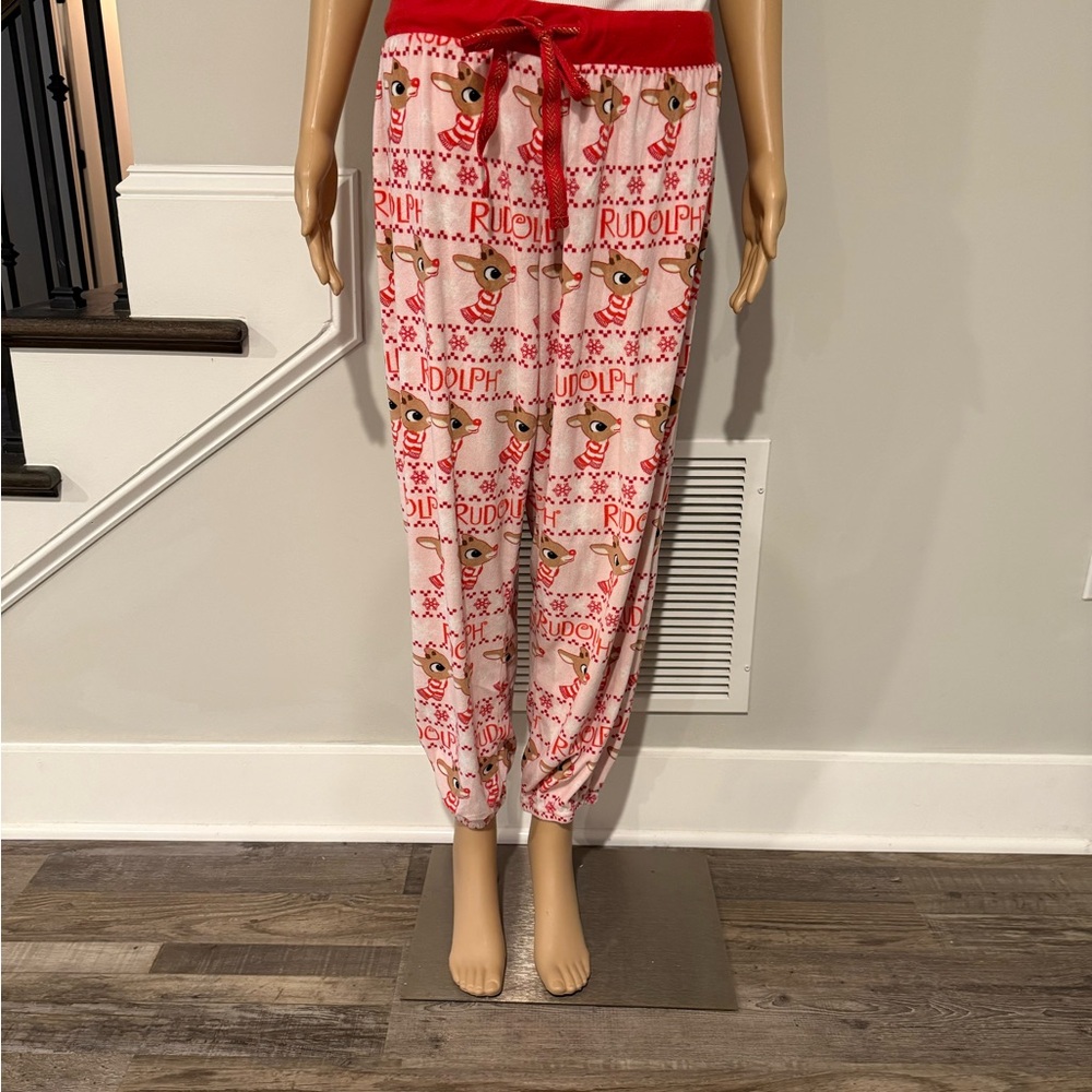 Rudolph The Red Nose Reindeer Pajama Pants in festive red and pink